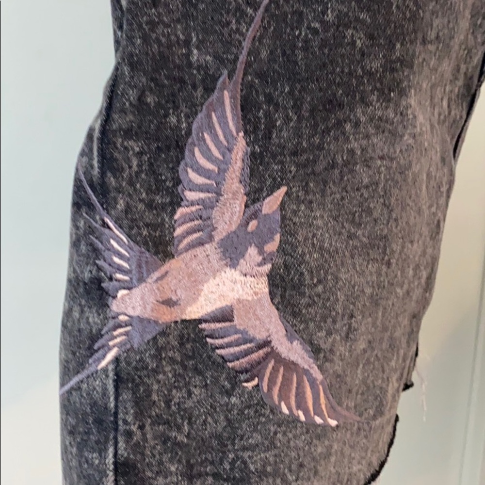 All Saints Bird Embroidered Grey Denim Skirt - Picture 5 of 6